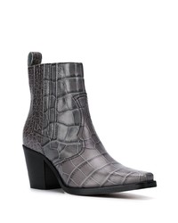 Bottines en cuir gris foncé Ganni