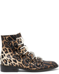 Bottines en cuir imprimées léopard marron Givenchy