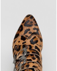 Bottines en cuir imprimées léopard marron Asos