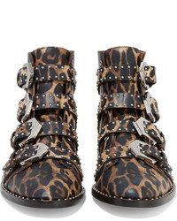 Bottines en cuir imprimées léopard marron Givenchy