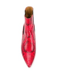 Bottines en cuir imprimées serpent rouges Isabel Marant