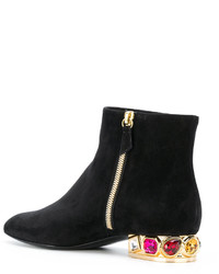 Bottines en cuir ornées noires Casadei