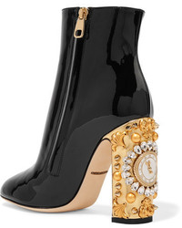 Bottines en cuir ornées noires Dolce & Gabbana