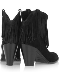 Bottines en daim à franges noires Saint Laurent