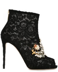 Bottines en dentelle ornées noires Dolce & Gabbana