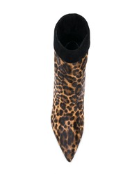 Bottines en poils de veau imprimées léopard marron clair Saint Laurent