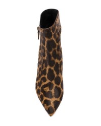 Bottines en poils de veau imprimées léopard marron Saint Laurent