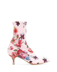 Bottines en toile à fleurs roses