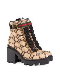 Bottines en toile imprimées marron clair Gucci