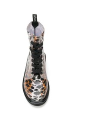 Bottines plates à lacets en cuir imprimées léopard marron Sergio Rossi