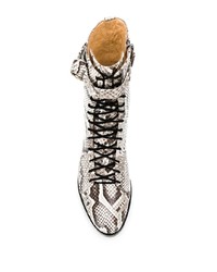 Bottines plates à lacets en cuir imprimées serpent grises Alexandre Birman