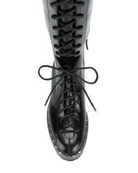 Bottines plates à lacets en cuir noires Valentino