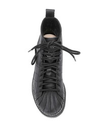 Bottines plates à lacets en cuir noires adidas