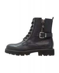Bottines plates à lacets en cuir noires Tom Tailor