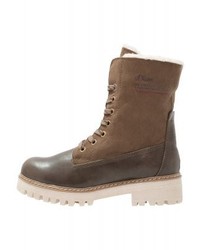 Bottines plates à lacets en cuir olive s.Oliver