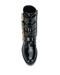 Bottines plates à lacets en cuir ornées noires Dolce & Gabbana