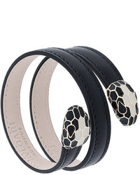 Bracelet en cuir imprimé serpent noir Bulgari