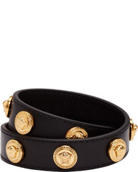 Bracelet en cuir noir et doré Versace