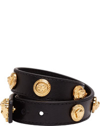 Bracelet en cuir noir et doré Versace