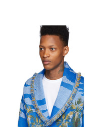 Cardigan à col châle en tricot bleu Alanui