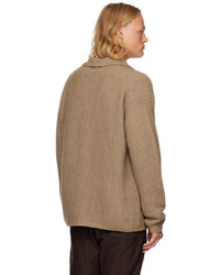 Cardigan à col châle en tricot marron clair Auralee