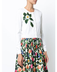 Cardigan à fleurs blanc Oscar de la Renta