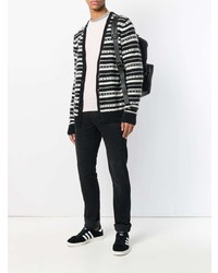 Cardigan à rayures horizontales noir et blanc Saint Laurent