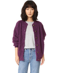 Cardigan duveteux pourpre foncé