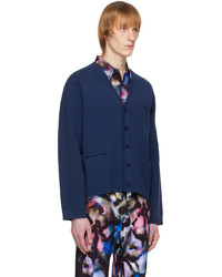 Cardigan en tricot bleu marine Dries Van Noten