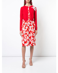 Cardigan orné rouge Oscar de la Renta