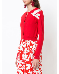 Cardigan orné rouge Oscar de la Renta