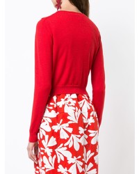 Cardigan orné rouge Oscar de la Renta