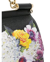 Cartable en cuir à fleurs noir Dolce & Gabbana