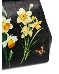 Cartable en cuir à fleurs noir Dolce & Gabbana