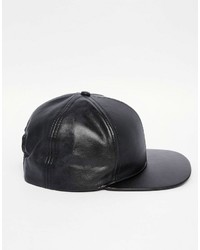 Casquette de base-ball en cuir noire Asos