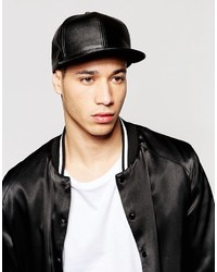 Casquette de base-ball en cuir noire Asos