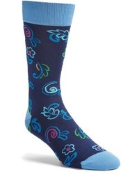 Chaussettes à fleurs bleu marine