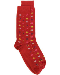 Chaussettes à fleurs rouges