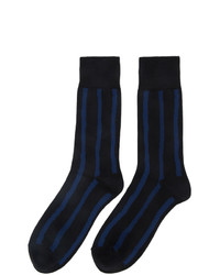 Chaussettes à rayures horizontales bleu marine Issey Miyake Men