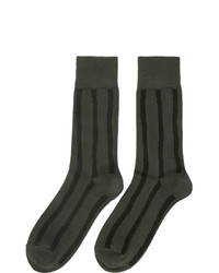 Chaussettes à rayures horizontales olive Issey Miyake Men