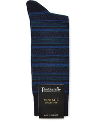 Chaussettes en laine à rayures horizontales bleu marine Pantherella