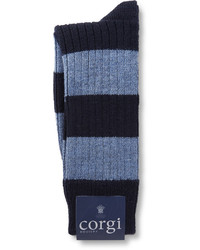 Chaussettes en laine à rayures horizontales bleu marine Corgi