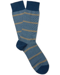 Chaussettes en laine à rayures horizontales bleues