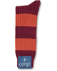 Chaussettes en laine à rayures horizontales bordeaux Corgi