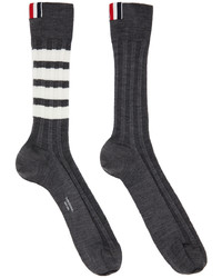 Chaussettes en laine à rayures horizontales gris foncé