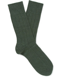 Chaussettes en laine en tricot vert foncé