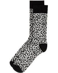 Chaussettes imprimées léopard grises