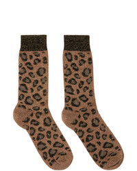 Chaussettes imprimées léopard marron