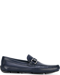 Chaussures bateau en cuir bleu marine Salvatore Ferragamo