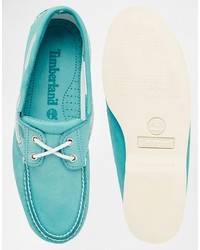 Chaussures bateau en cuir turquoise Timberland